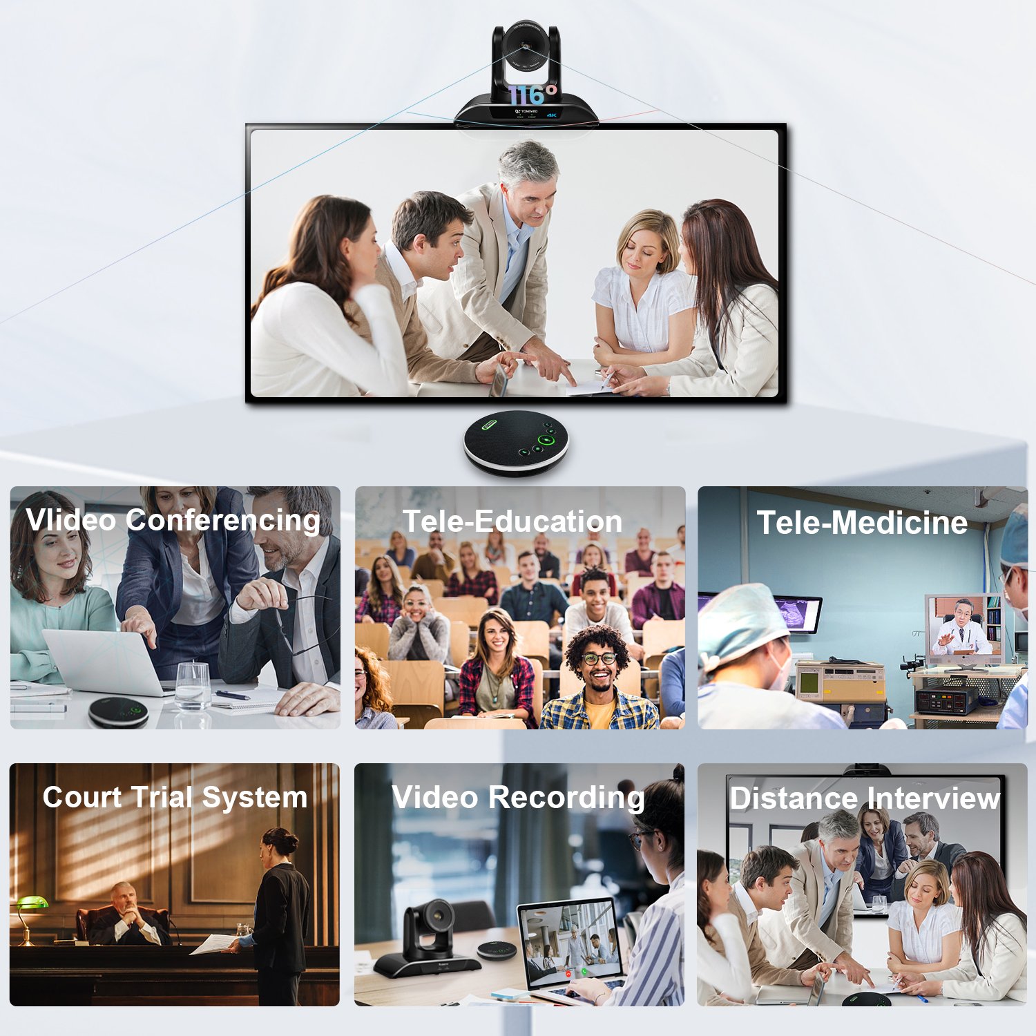 AI Auto Tracking Video Conferencing System With Ultra HD 4K Video Camera and Wireless BT Speakerphone