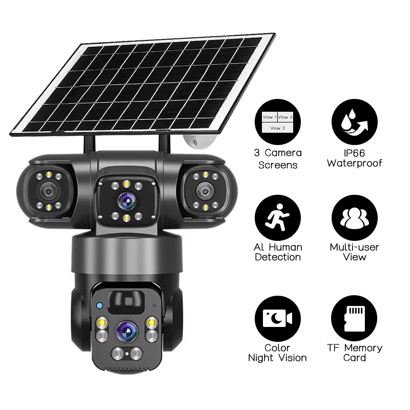 V380 Three Lens Outdoor Surveillance Camera PTZ 360 Wireless Wifi Two Way Audio Auto Tracking 12mp Security Camera OEM 4g