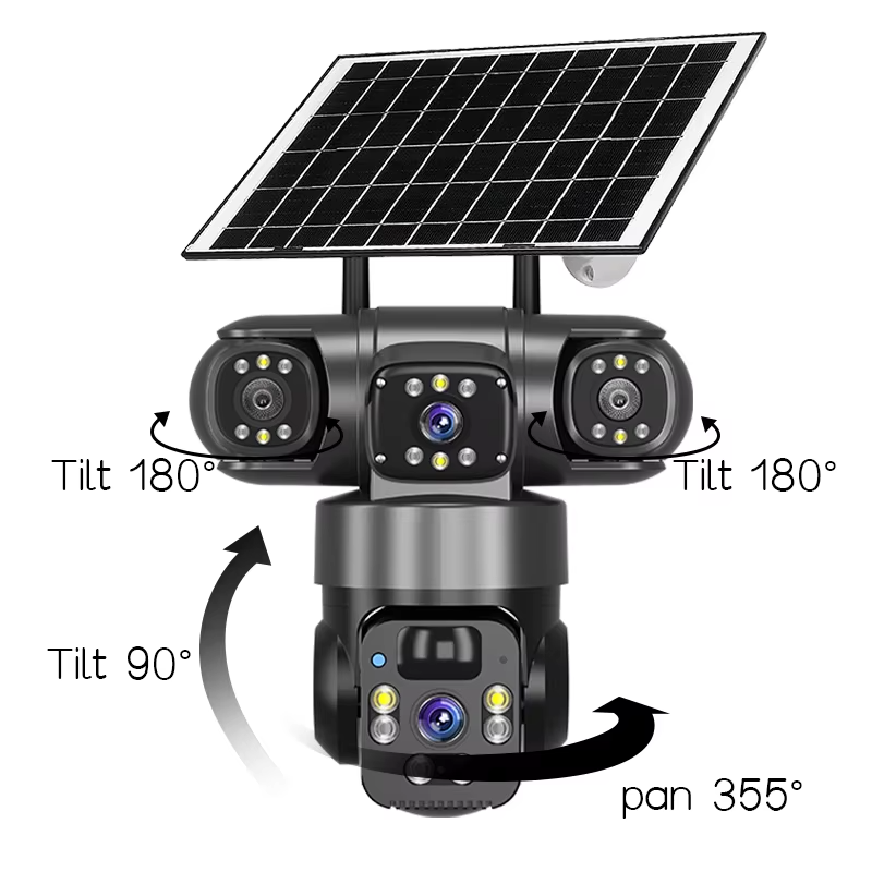 V380 Three Lens Outdoor Surveillance Camera PTZ 360 Wireless Wifi Two Way Audio Auto Tracking 12mp Security Camera OEM 4g