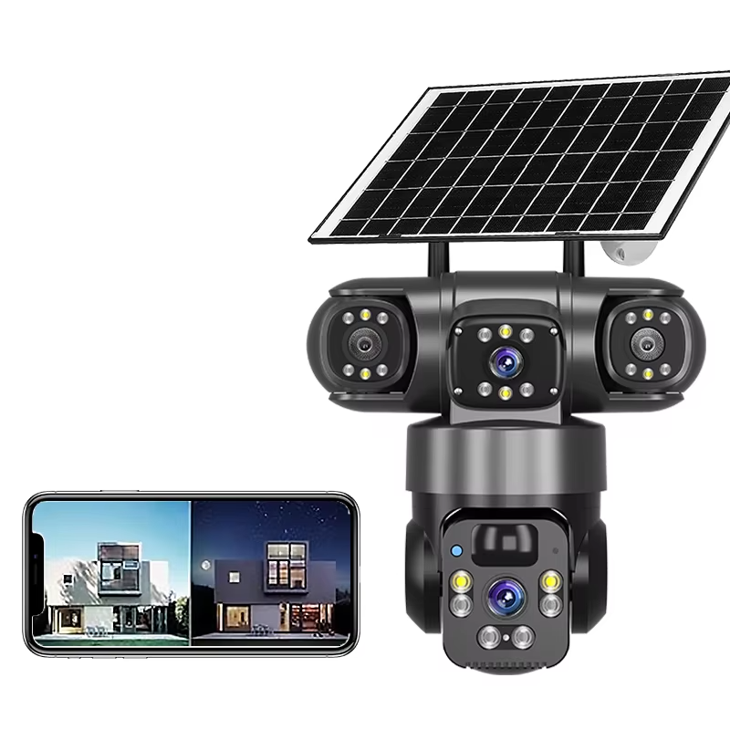 V380 Three Lens Outdoor Surveillance Camera PTZ 360 Wireless Wifi Two Way Audio Auto Tracking 12mp Security Camera OEM 4g