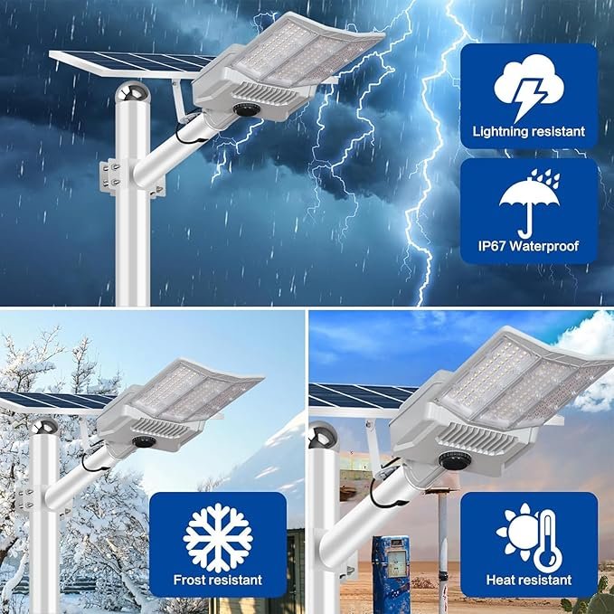 Remote Control Solar Street Light with Pir Motion Sensor IP67 Waterproof Solar Pole Lamp Commercial Parking Lot Lights
