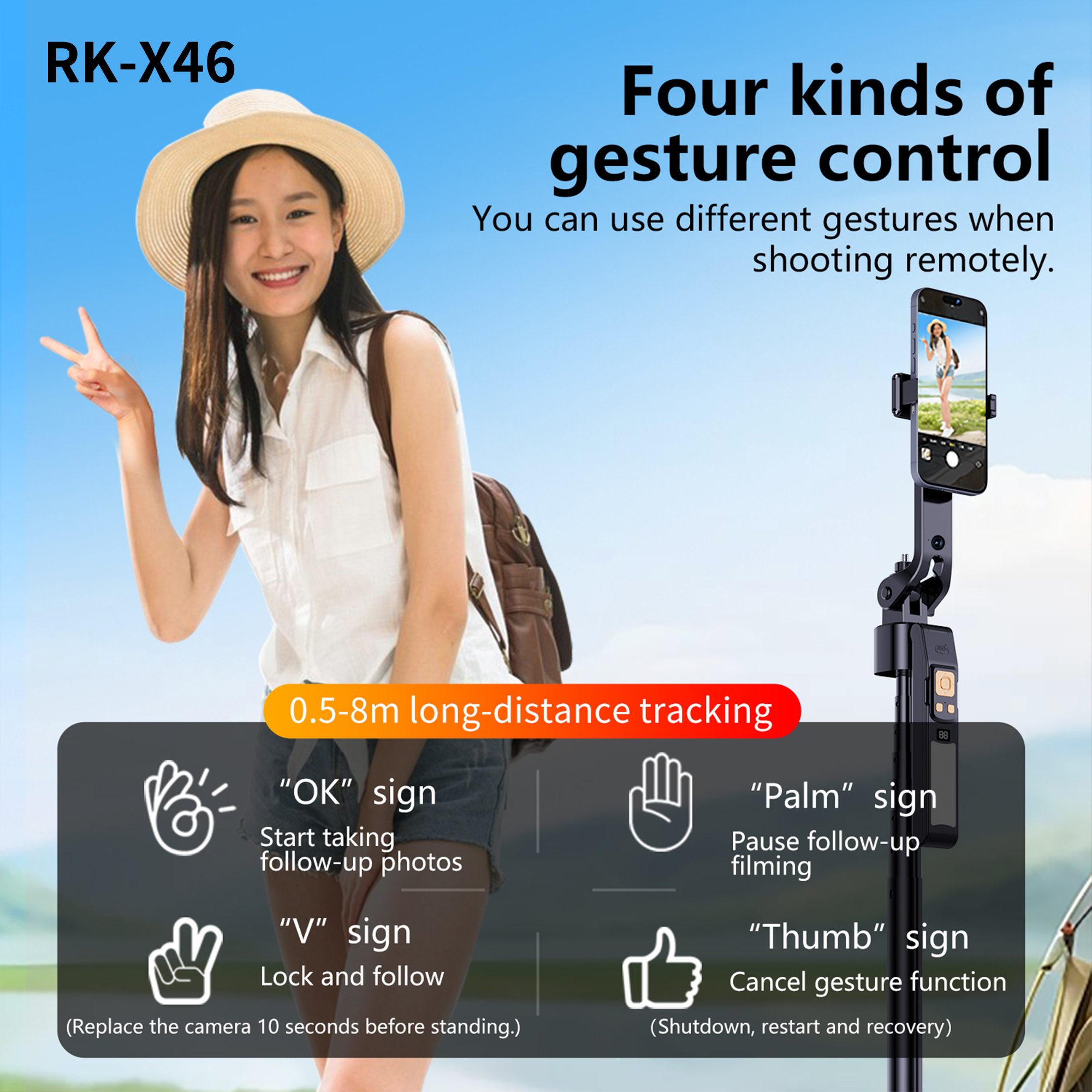 New Released 360° Rotating Auto Face Tracking Selfie Stick 180CM Extended Height Rotation Tracking Gimbal with Fill Light