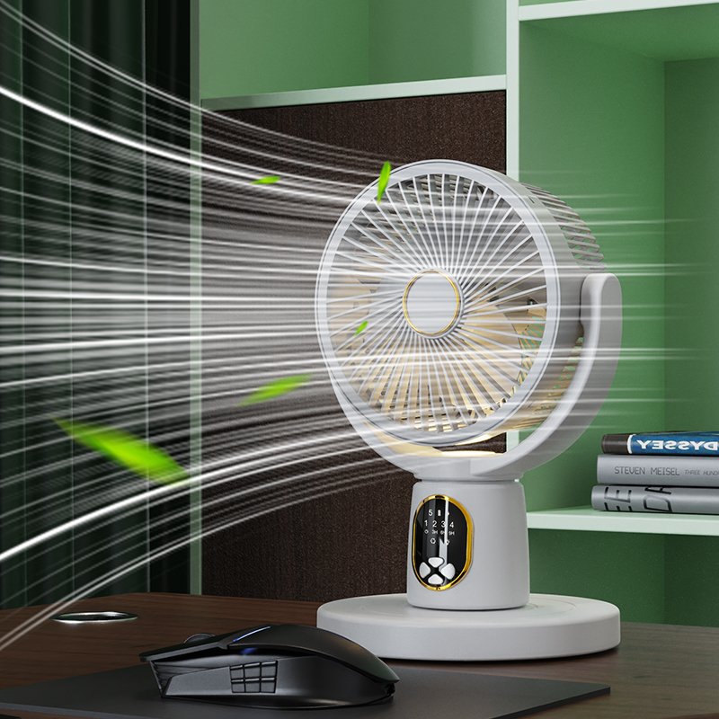 5 Speed Dual Use Floor Fan USB Recharge Adjustable Height Shaking Head Smart Timer Remote Control Mute Fan with Night Light