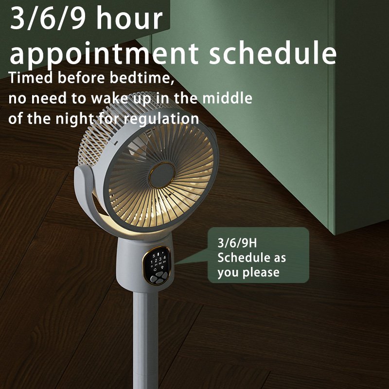 5 Speed Dual Use Floor Fan USB Recharge Adjustable Height Shaking Head Smart Timer Remote Control Mute Fan with Night Light