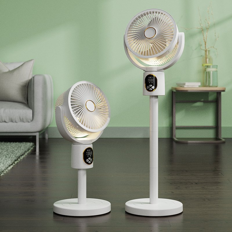 5 Speed Dual Use Floor Fan USB Recharge Adjustable Height Shaking Head Smart Timer Remote Control Mute Fan with Night Light