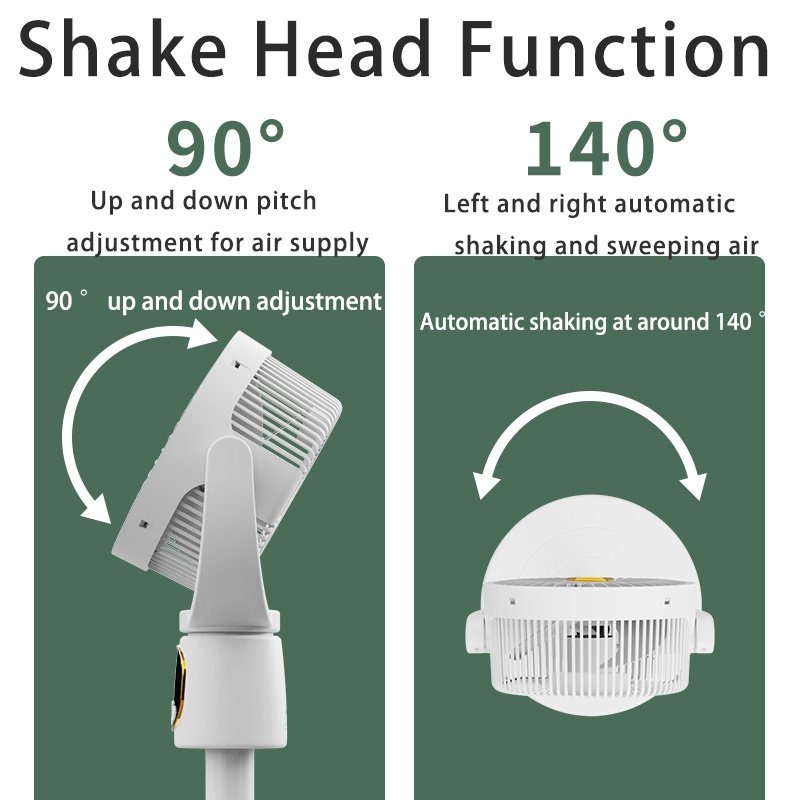 5 Speed Dual Use Floor Fan USB Recharge Adjustable Height Shaking Head Smart Timer Remote Control Mute Fan with Night Light