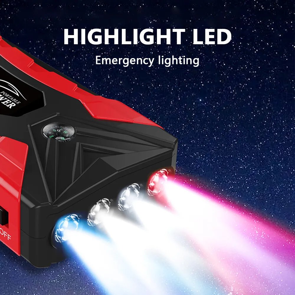 Factory Wholesale Car Battery Jump Starter 1000a Peak Current 60W Total LED Light Car Start Battery Booster Trucks Motorcycles