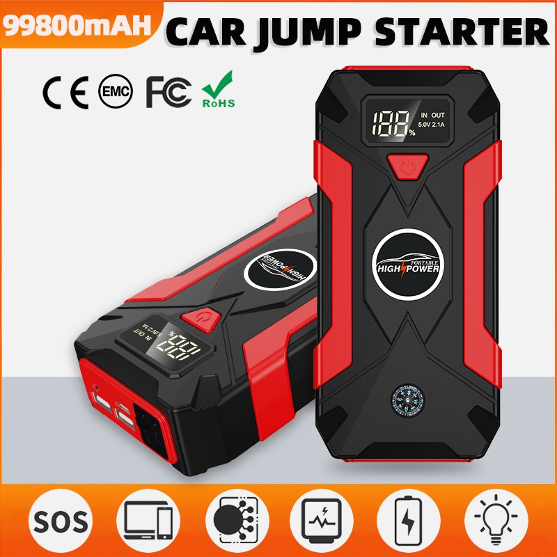 Factory Wholesale Car Battery Jump Starter 1000a Peak Current 60W Total LED Light Car Start Battery Booster Trucks Motorcycles