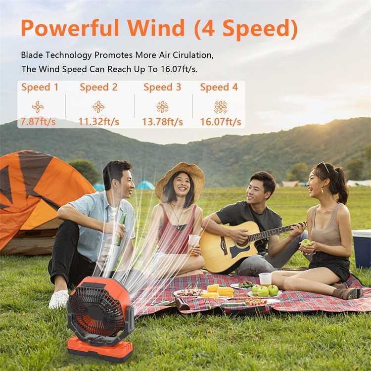 Outdoor Tent Fan 40000mAh High Capacity Battery Floor Fan Auto Oscillation Rechargeable Portable Battery Fan
