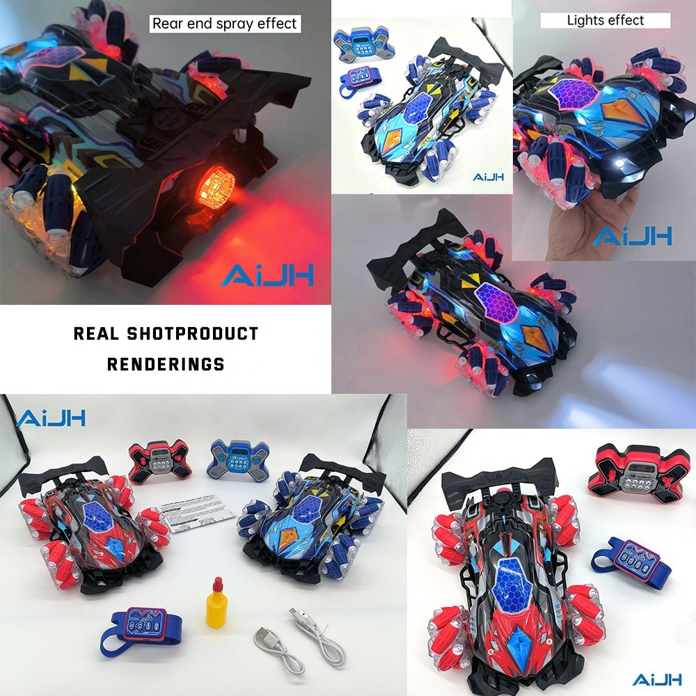 AiJH New Remote Control Car With Led Lights Music Rc Toys 2 Control Mode Toy All Terrains Rc Auto Spray RC Drift Car