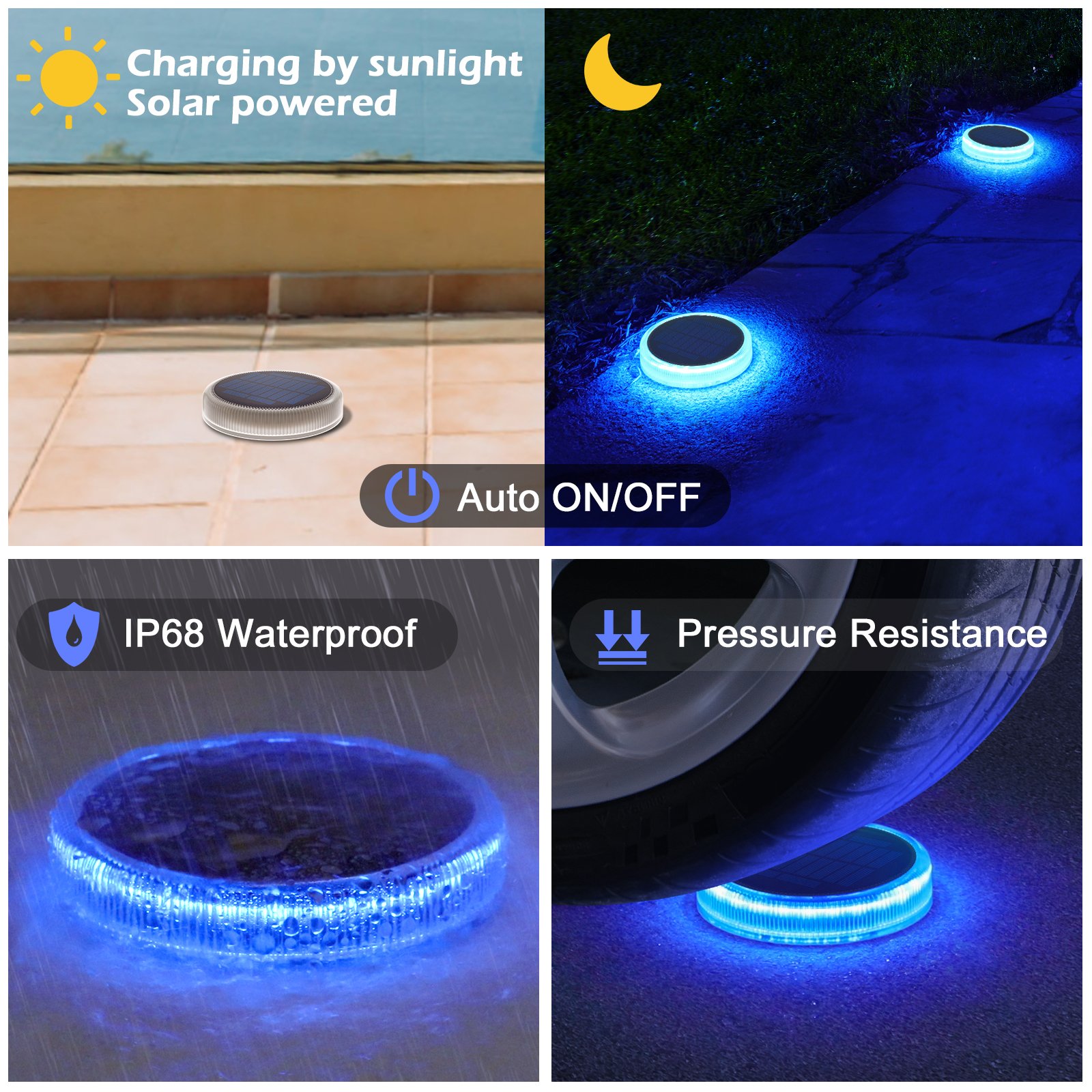 Solar Powered Garden Lamp Outdoor IP68 Pathway Driveway Stair Lights for Landscape LED Solar Deck Lights Wholesale 4 Pack Blue