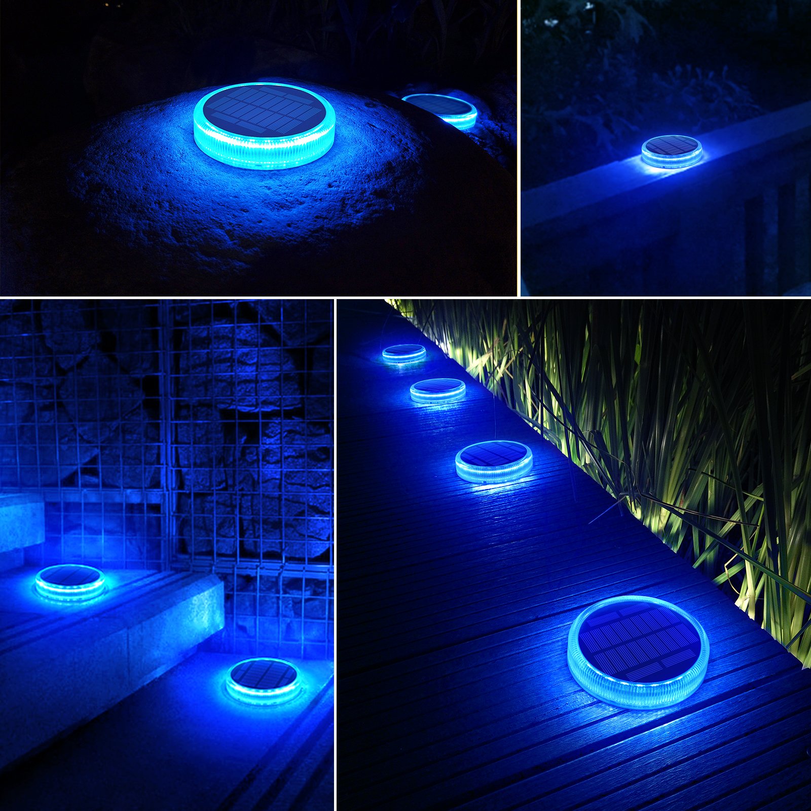 Solar Powered Garden Lamp Outdoor IP68 Pathway Driveway Stair Lights for Landscape LED Solar Deck Lights Wholesale 4 Pack Blue