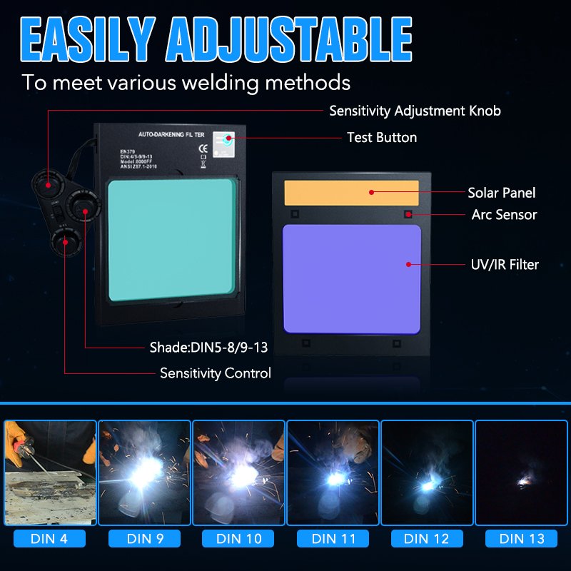 TRQ New True Color Adjustable Shade Range 5-9/9-13 Large View Auto Darkening Welding Helmet Mask with 4 Sensors