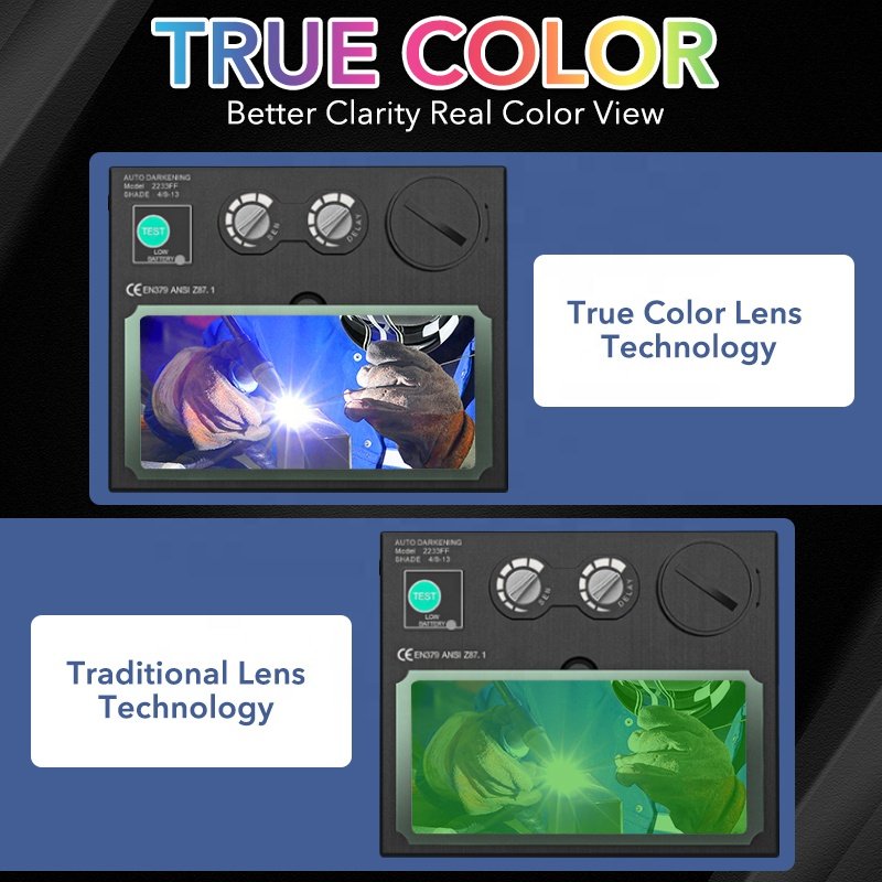 TRQ New True Color Adjustable Shade Range 5-9/9-13 Large View Auto Darkening Welding Helmet Mask with 4 Sensors