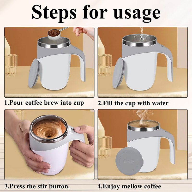 Stainless Steel Electric Mixing Cup Rechargeable Automatic Magnetic Self Stirring Coffee Mug with Lid