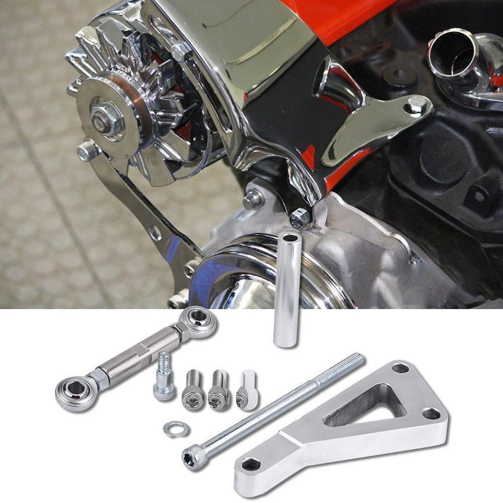 Long Water Pump Aluminum Alternator Bracket Kit Polished for Chevy SBC 350 Small Block Engine