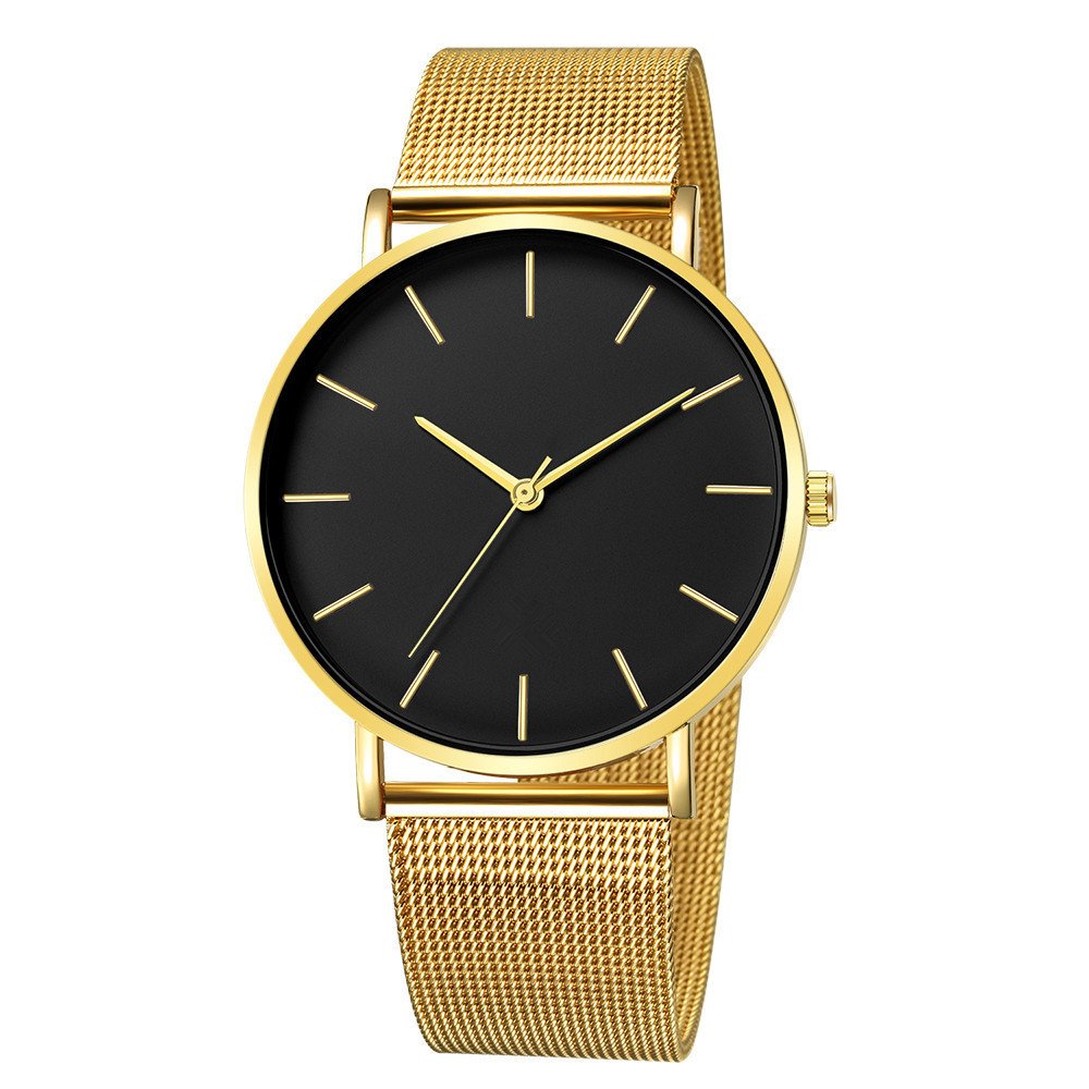 NJC Sport Men's Quartz Round Watch with Large 40mm Glass Dial Black Mesh Belt Metal Plated-Direct Factory Sale for Men Women
