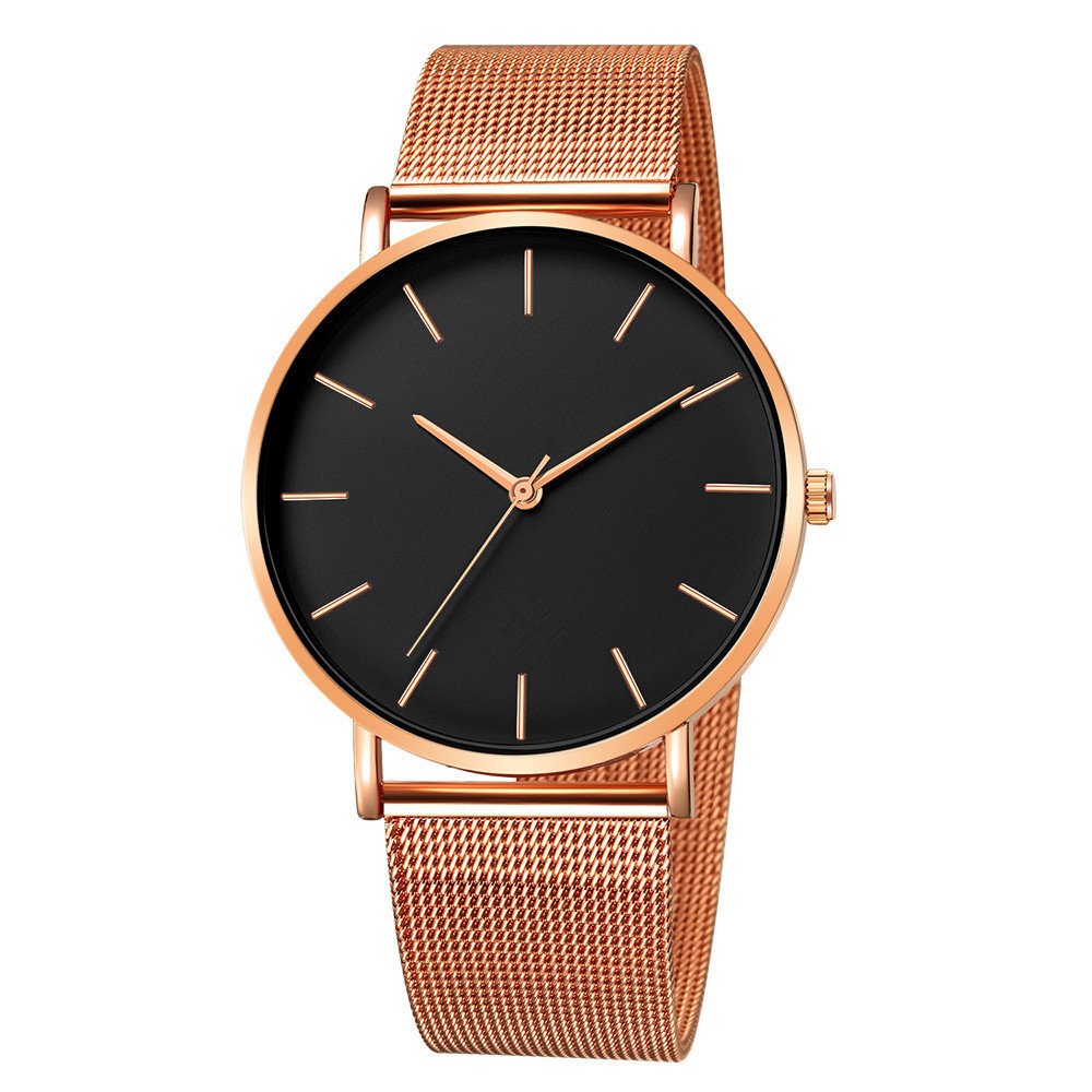 NJC Sport Men's Quartz Round Watch with Large 40mm Glass Dial Black Mesh Belt Metal Plated-Direct Factory Sale for Men Women