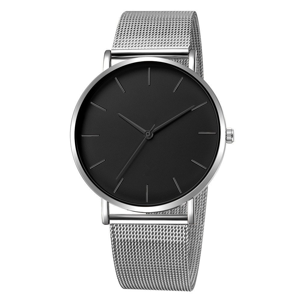 NJC Sport Men's Quartz Round Watch with Large 40mm Glass Dial Black Mesh Belt Metal Plated-Direct Factory Sale for Men Women