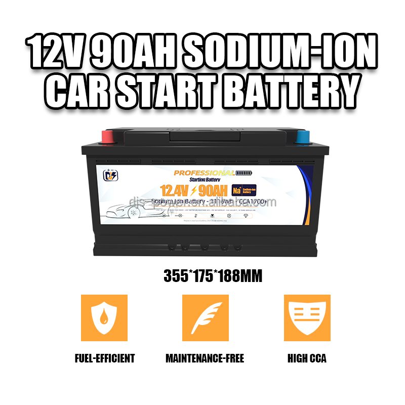 12.4V 90Ah Sodium Ion 1050CCA Na+ Start Stop Battery Sodium-ion Car Cranking Battery to Replace Lead-acid Battery 60044 DIN100