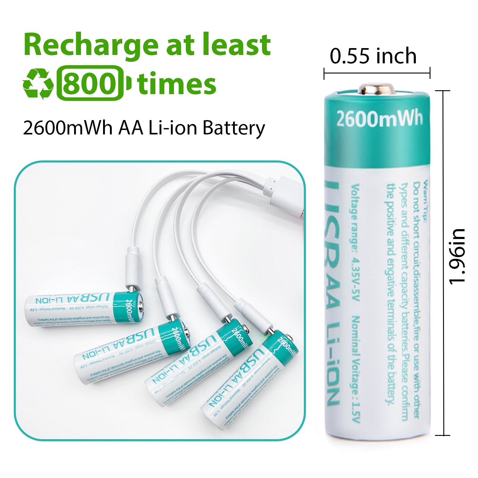Manufacturer Straight Hair One Can Be Hair for Toy Flashlight Drone AA 1.5V 2800mWh Support USB Rechargeable Lithium-ion Battery