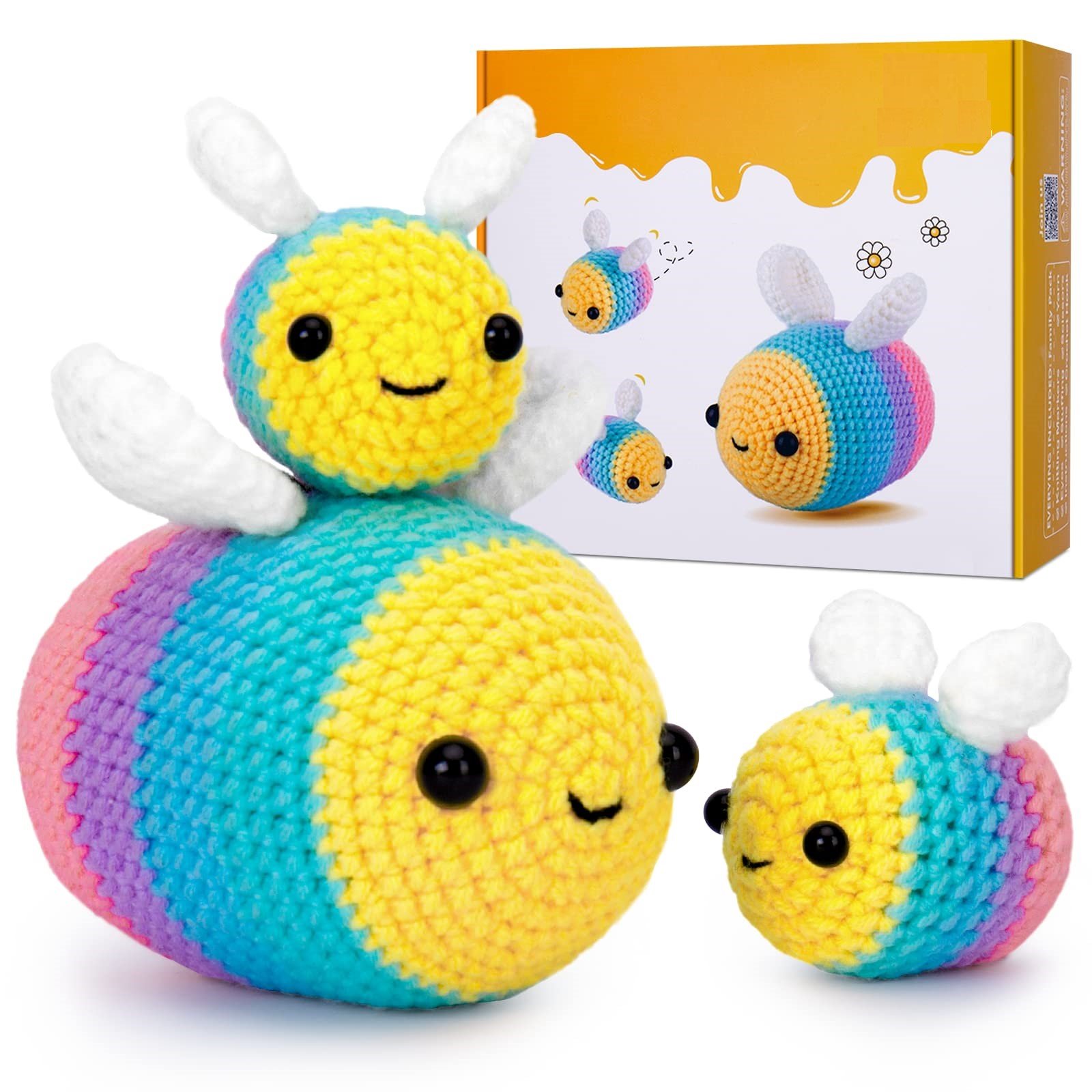 Crochet Kit for Beginners Starter Kit with Video Tutorials for Adults & Kids, Knitting Kit with 3 Bee Family