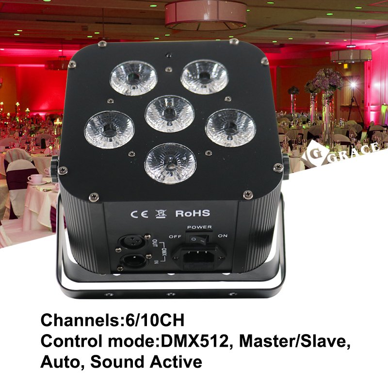 Grace 6PCs*18W RGBWAUv 6in1 Wedding Dj Products Battery Wireless DMX WiFi Led Par Light