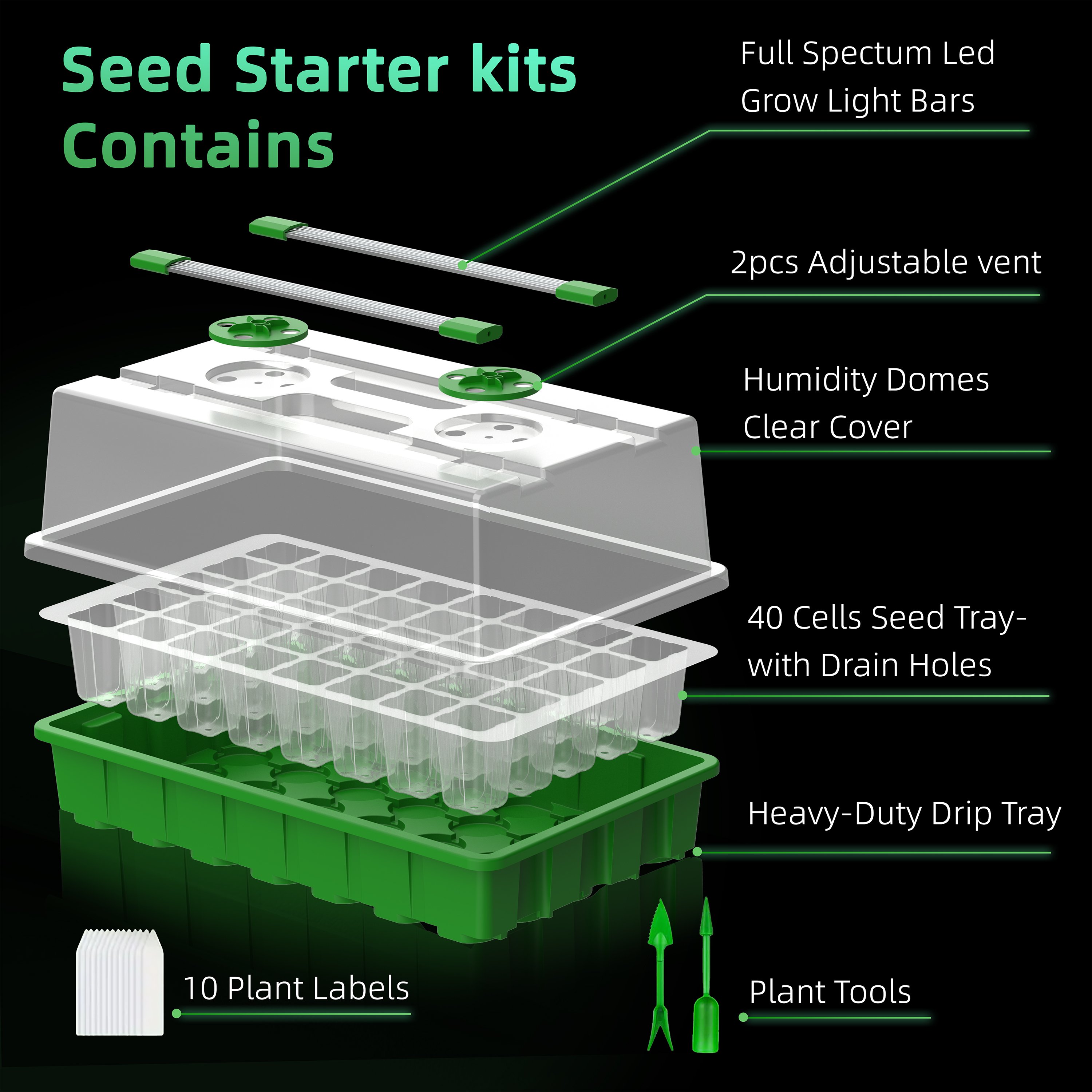 318 New Design 5V USB 40 Cells Seed Starter Tray Dome Hook up With LED GROW LIGHTS & Base Nursery Tray Tomato Seedling Tool