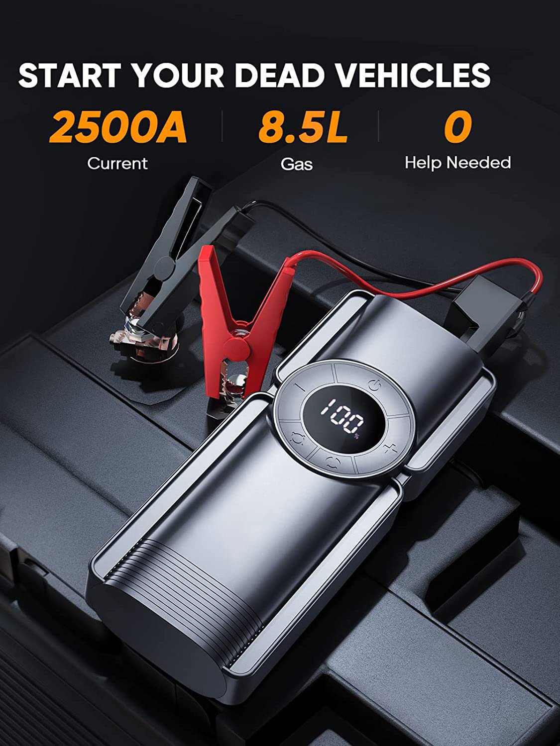 Wireless Multifunctional Silent Digital Display Automatic 12v 20000mah Jump Starter Instant Car Air Pump Tire Compressor