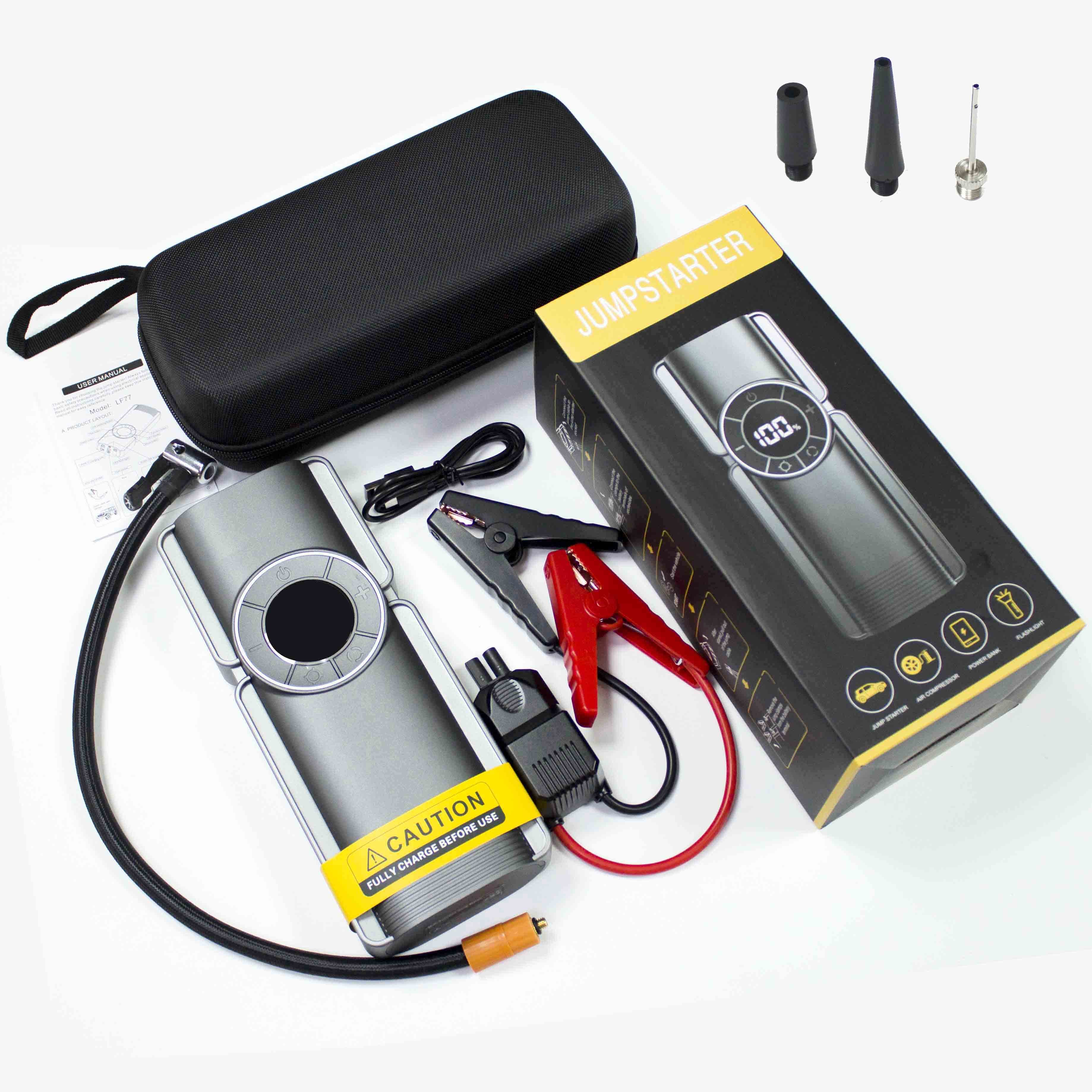 Wireless Multifunctional Silent Digital Display Automatic 12v 20000mah Jump Starter Instant Car Air Pump Tire Compressor