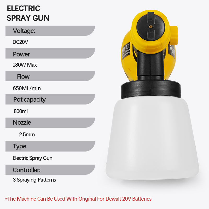Electric Goddess 800ML Electric Spray Gun Cordless Paint Sprayer for Dewalt 18V Portable Auto Furniture Coating Airbrush
