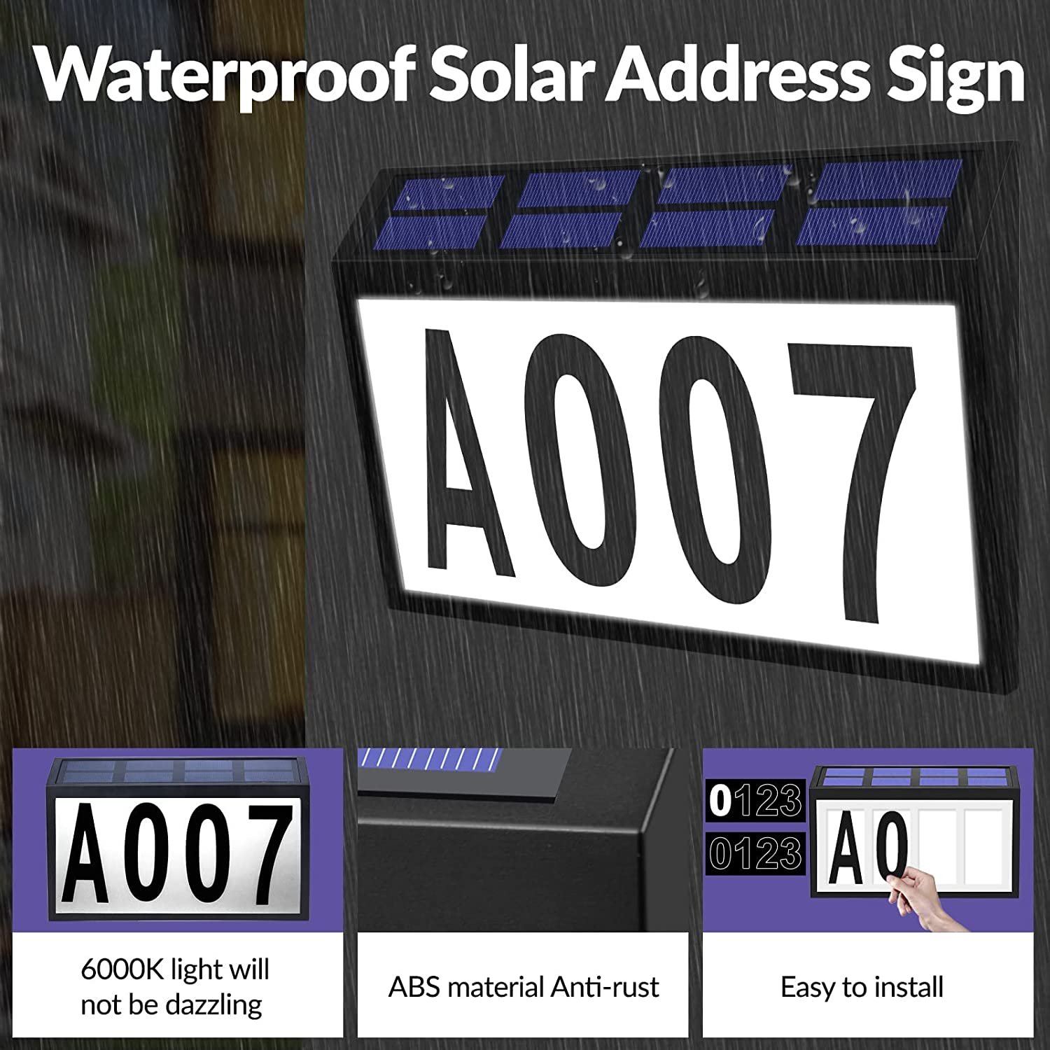 Letter House Number Lamp Outdoor Waterproof Address Sign Door Lights Solar Garden Wall Security Lighting for Landscape Yard Lawn