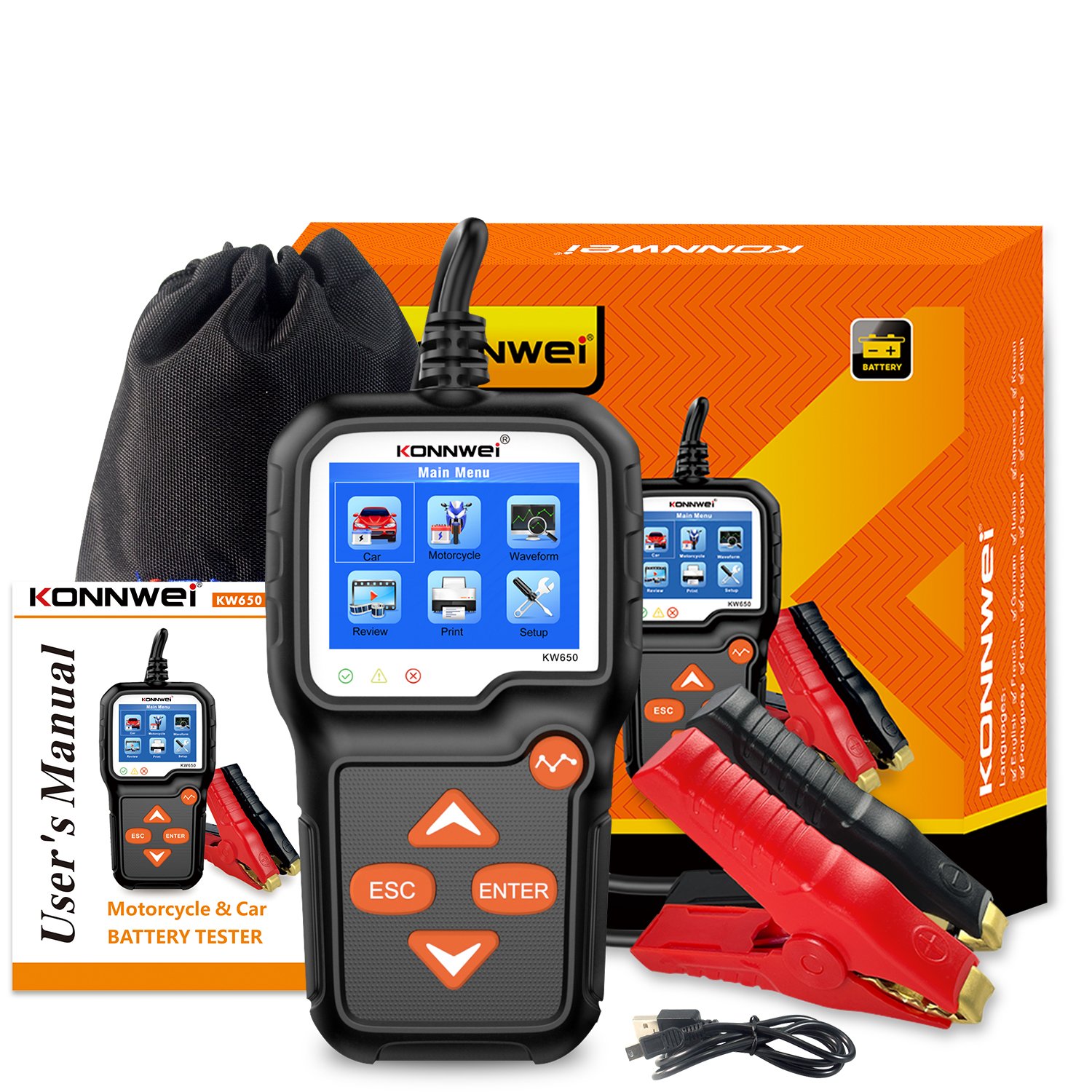 KONNWEI KW650 Best Alternator Car Battery Tester for Cars Trucks Motorcycle