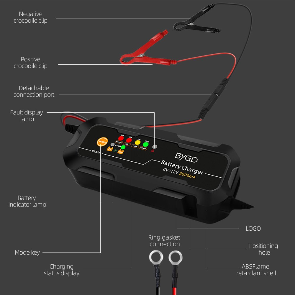 12v Battery Charger 5Amp Quick Charging Car Battery Charging Motorcycle Lithium Battery Charger Full Intelligent Automatic