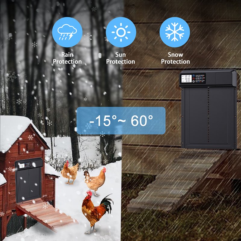 Black Low Power Waterproof Smart Chicken Coop Door with Timer Automatic Door for Chickens, Safe to Raise Chickens
