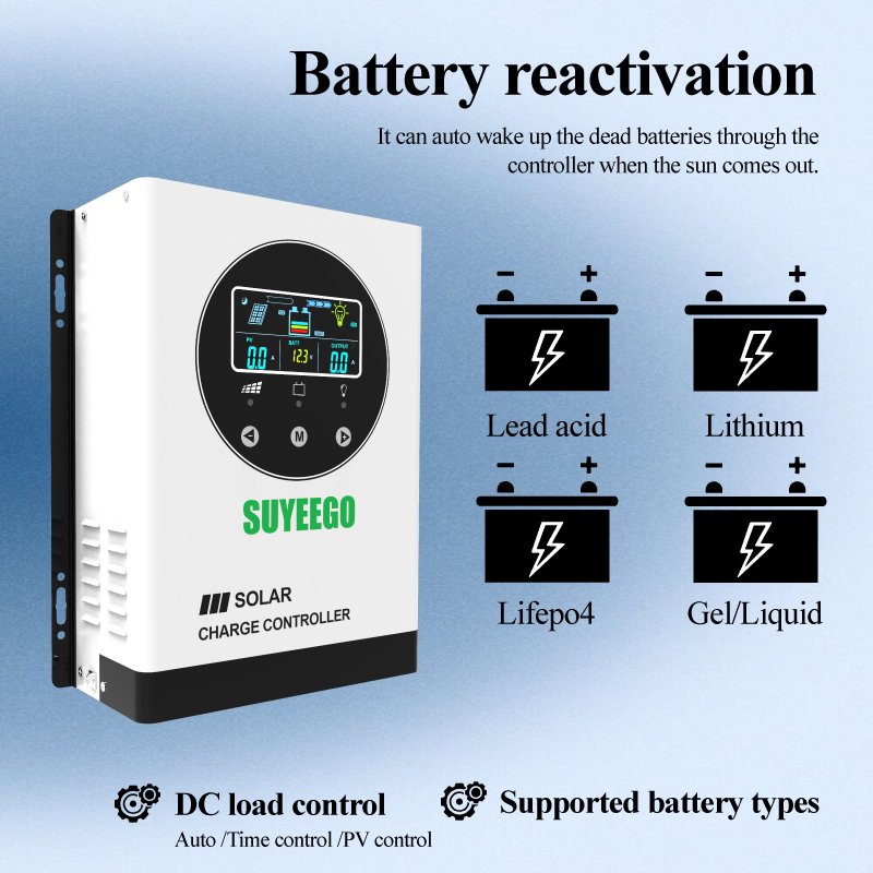 SUYEEGO Mppt Solar Charge Controller 12v 24v 48v 30A 40A 60A 80A 100A Charge Controller System for Lifep04 Sealed Gel AGM