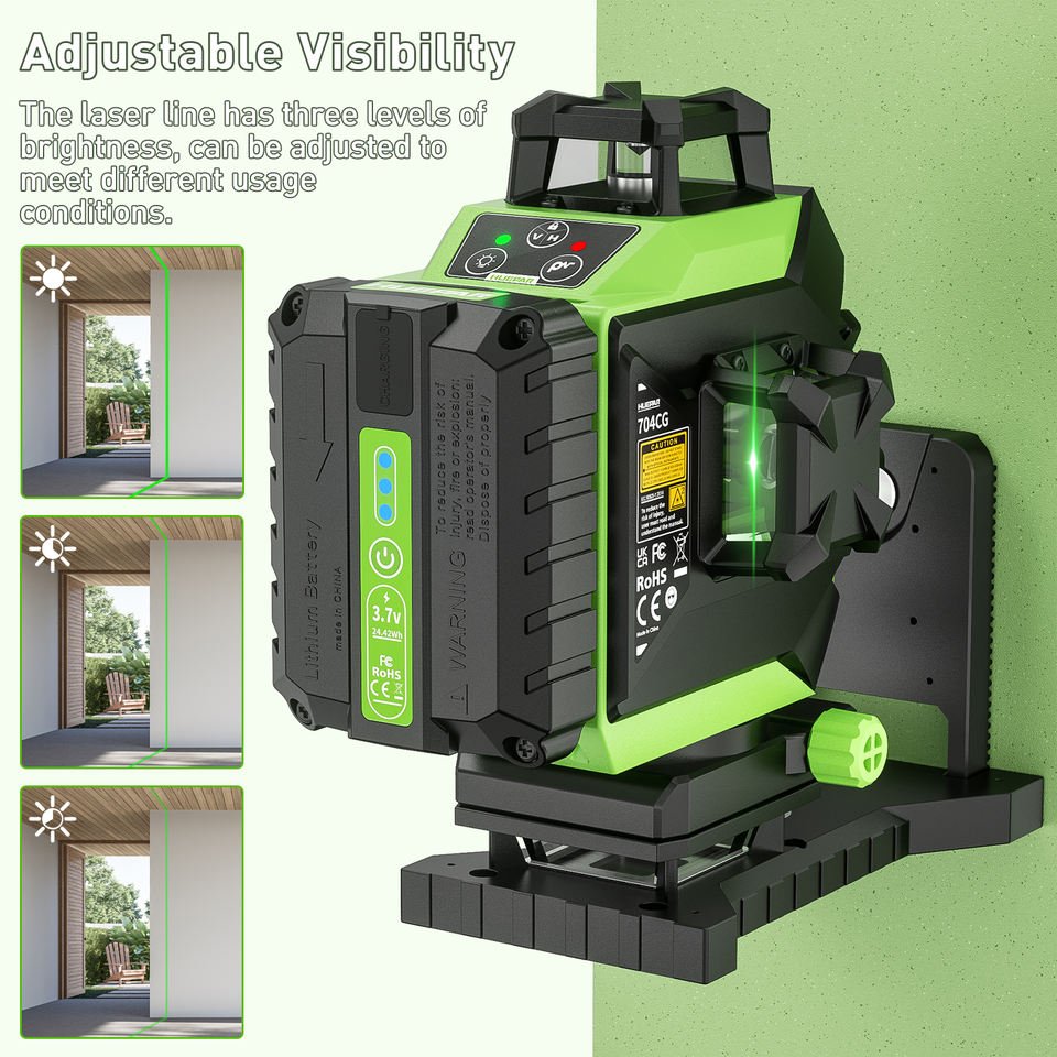 Huepar 704CG Laser Level Self-Leveling 16 Lines Auto 4D Rotary Green Beam Cross Line