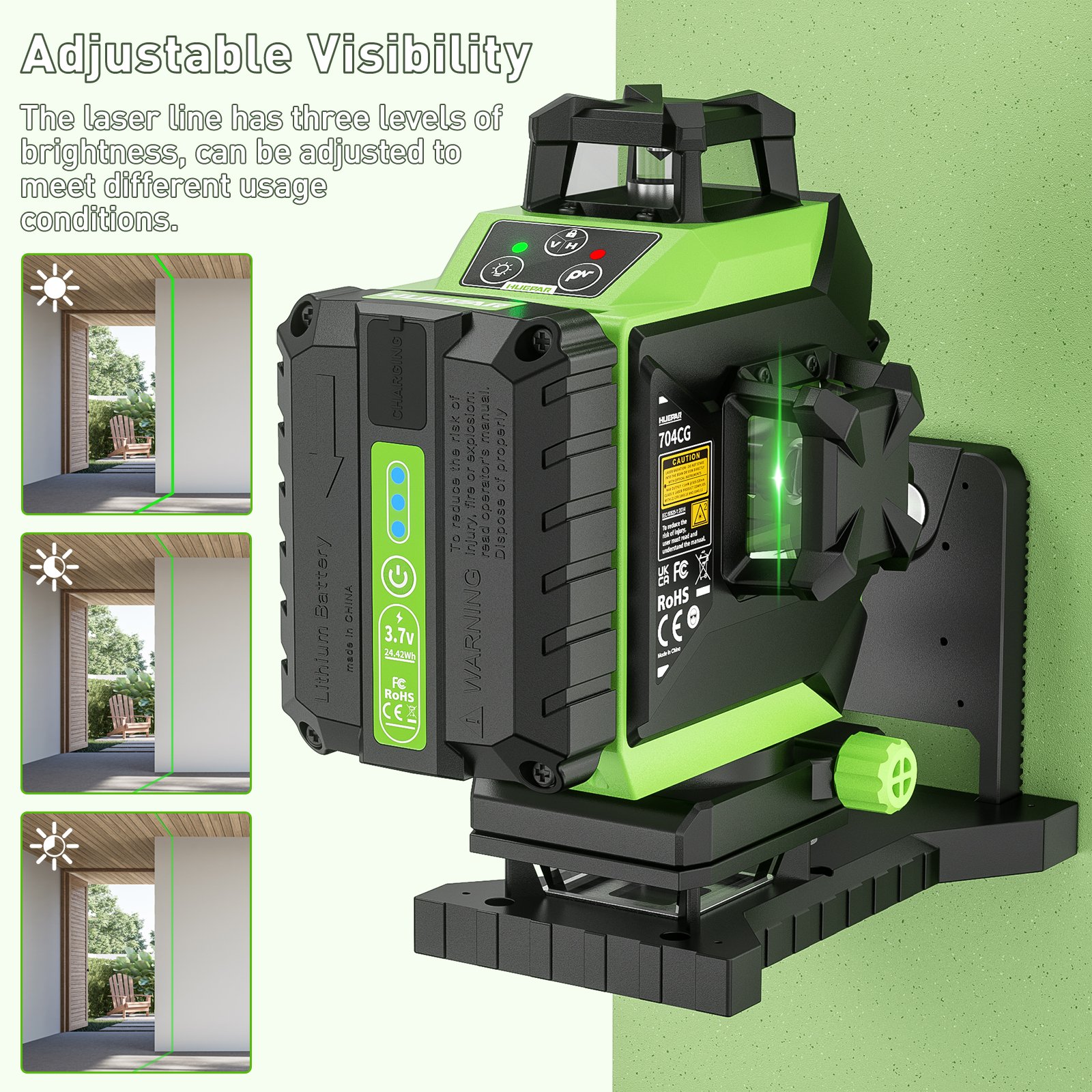 Huepar 704CG Laser Level Self-Leveling 16 Lines Auto 4D Rotary Green Beam Cross Line