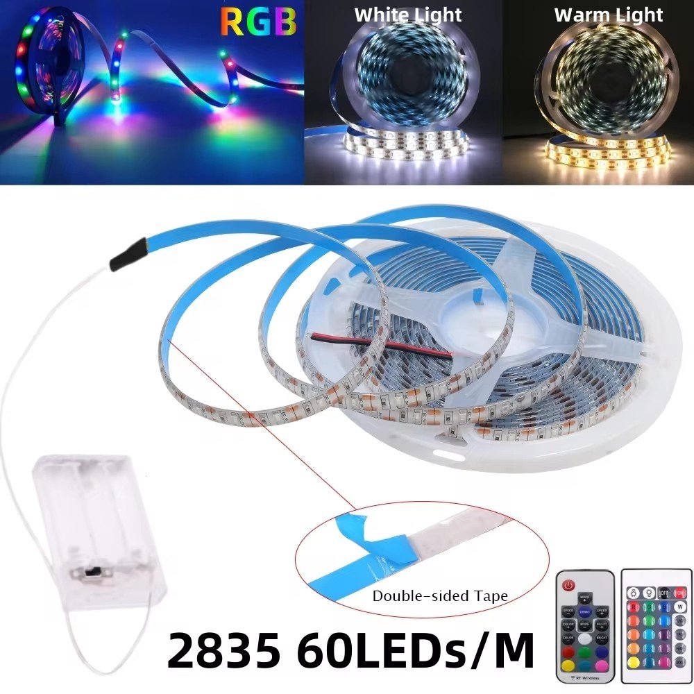 3AA Battery 5V LED Strip Lights White Warm RGB 2835 60LEDs/M Flexible 50CM 1M 2M 3M 5M TV Backlight Night Tape Diode Ribbon