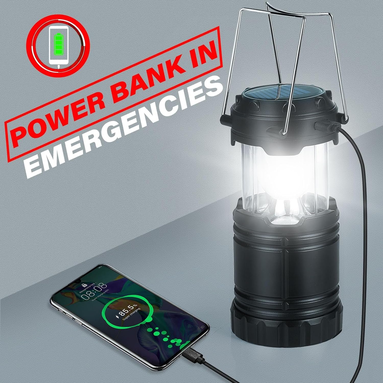 Rechargeable Solar Camping Lantern With Magnetic Foldable Hanging Hook Collapsible Lamp Battery Powered Outdoor Emergency Light
