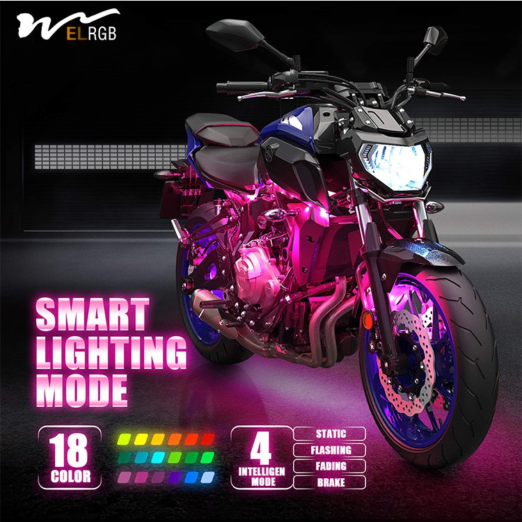 Multi-Color Neon RGB Strips Wireless Smart Remote Controller Compatible Motorcycle LED Light Kit