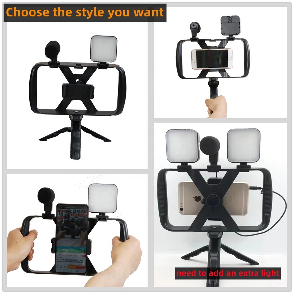 Microphone Rig Stabilizer Stand LED Video Light Kit Shotgun Mic Youtube Vlogger Video Making Vlogging Kit for Smartphone