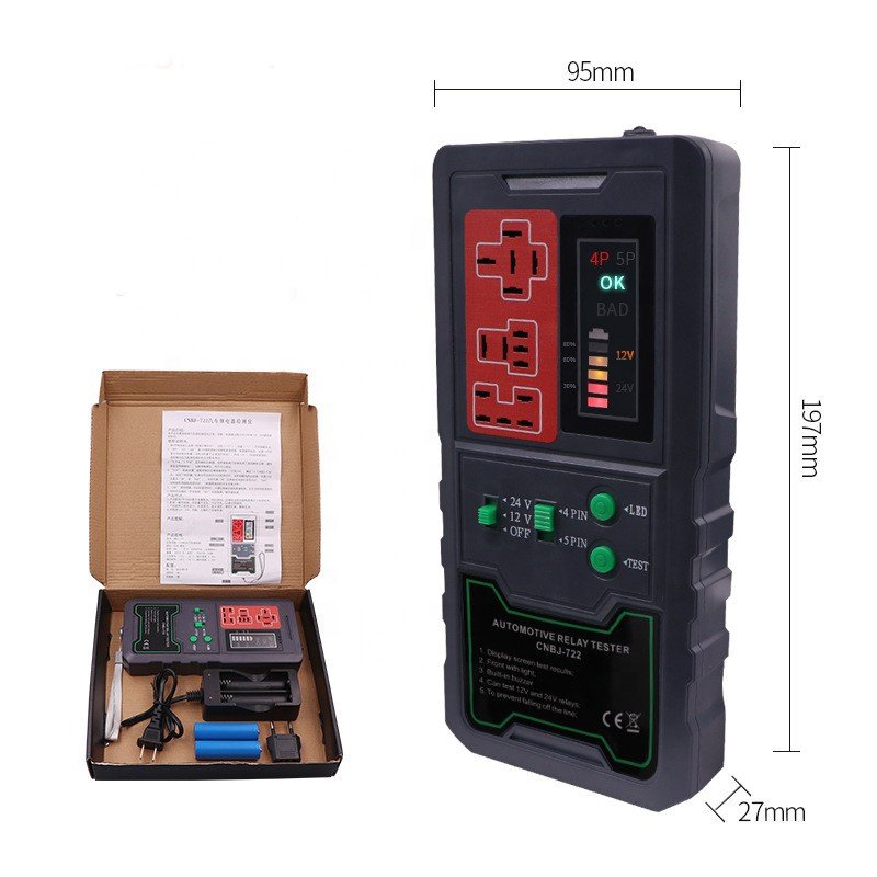 Car Relay Tester 12V 24V Electronic Automotive-Universal Motorcycles Battery Checker Alternator-Analyzer Diagnostic Tool 197x95
