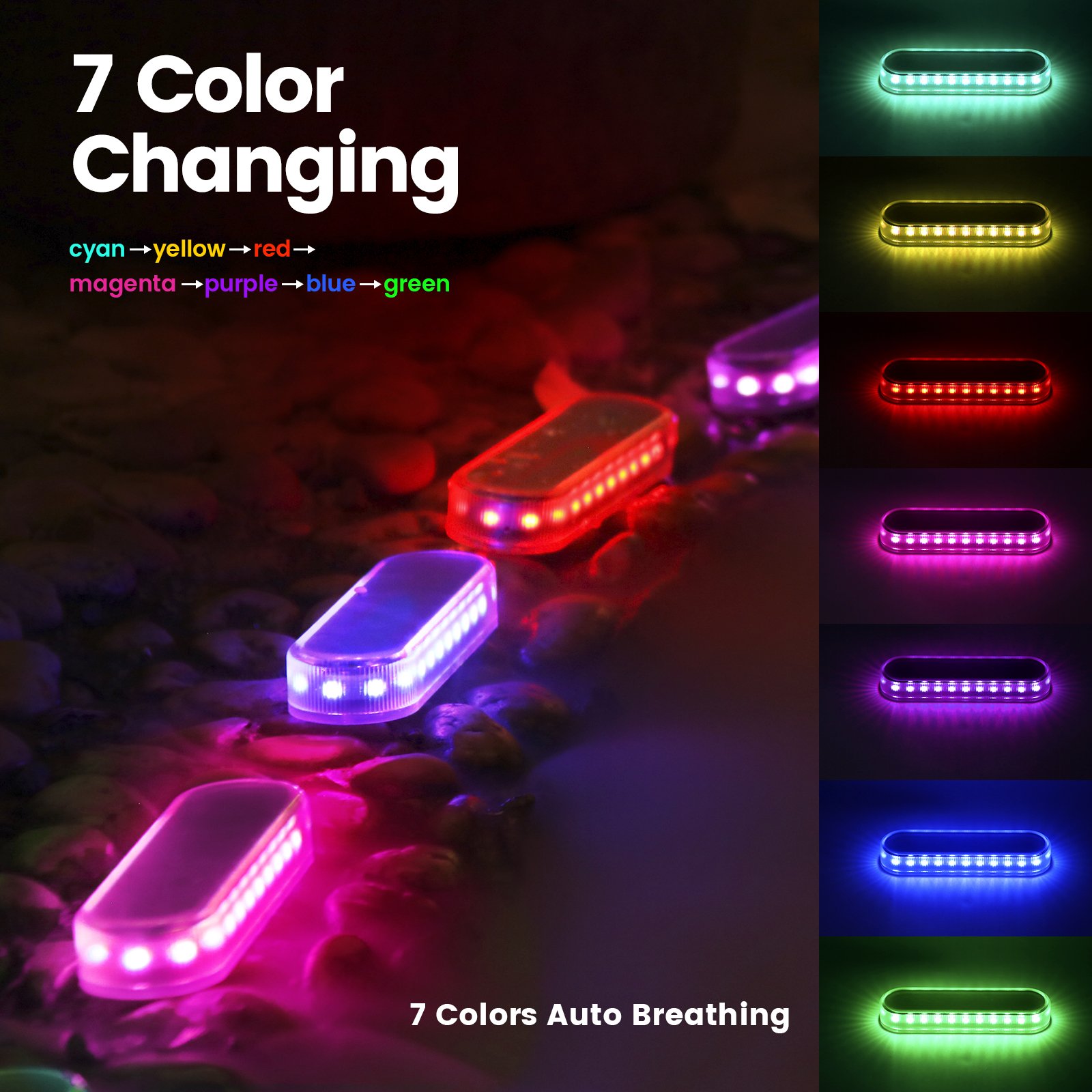 RGB Solar Step Yilaie Waterproof IP68 Outdoor Solar LED Decoration Lights Solar Lights RGB for Party Unique 4 Pack Battery