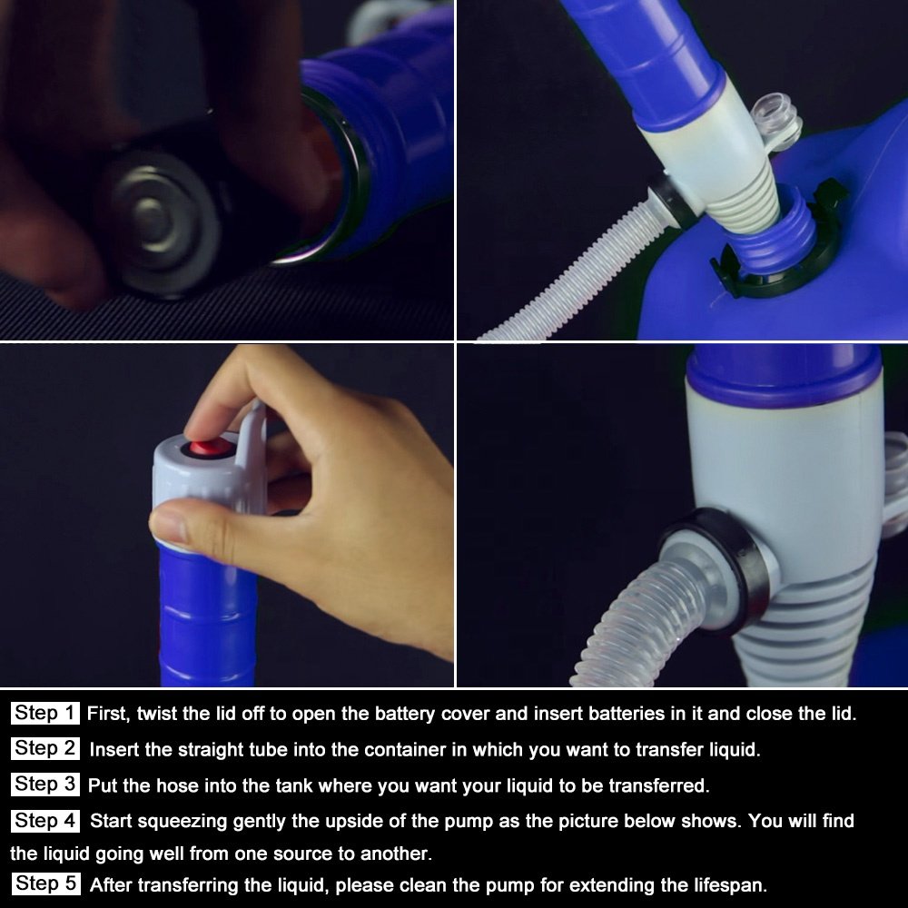 Multi-use Liquid Fuel Transfer Siphon Pump 1.5GPM High Flow Gasoline Diesel 2D Battery Power Operated Handheld Automatic FPB126