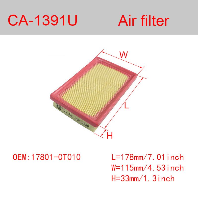 CA-1391U Auto Accessories Battery Electric Vehicles air Filters 178010T100 1780121060 Cabin Filter for Toyota COROLLA