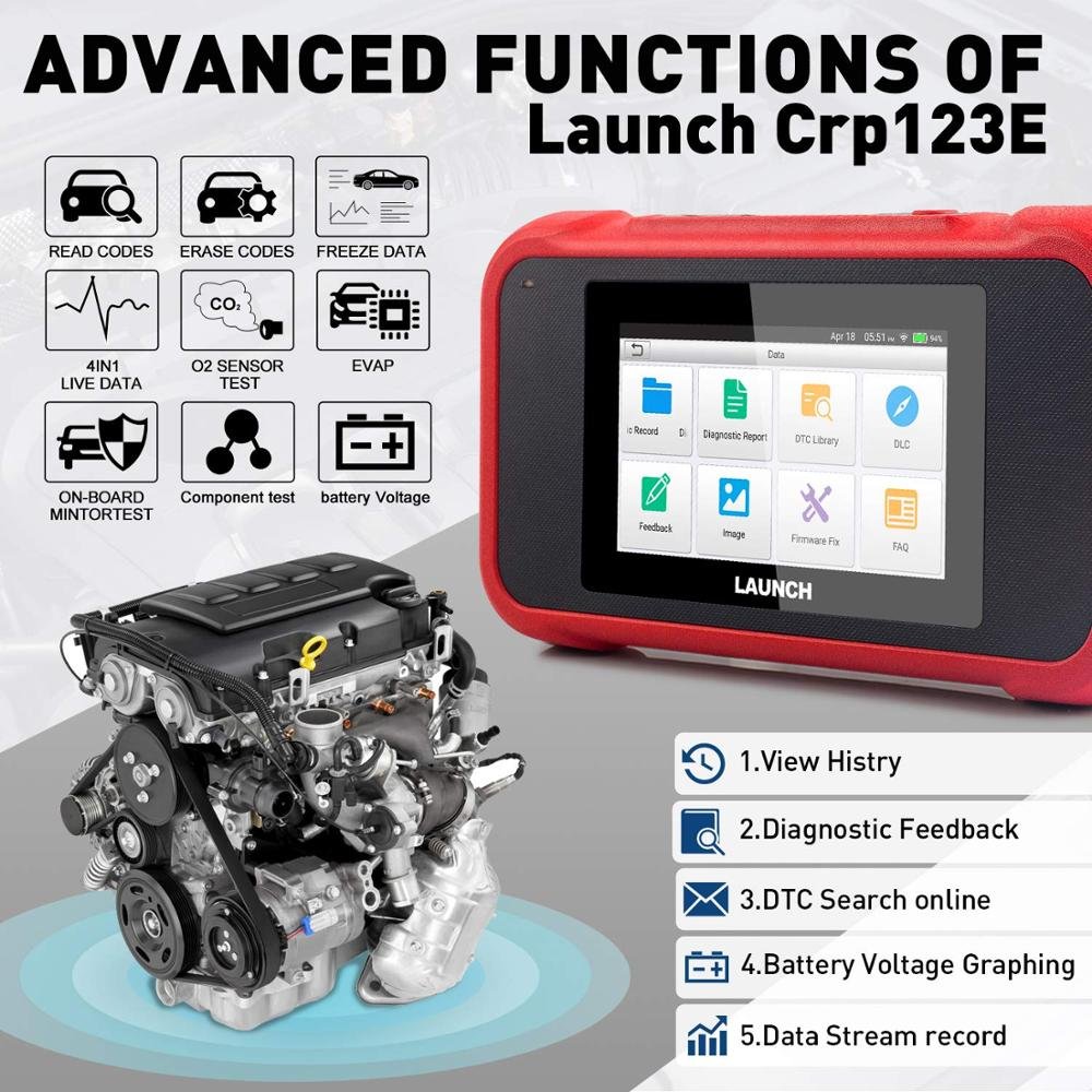 LAUNCH CRP123E V2.0 OBD2 Scanner With ENG/AT/ABS/SRS Battery Monitoring VIN Scan Read ECU Auto Repair Equipment
