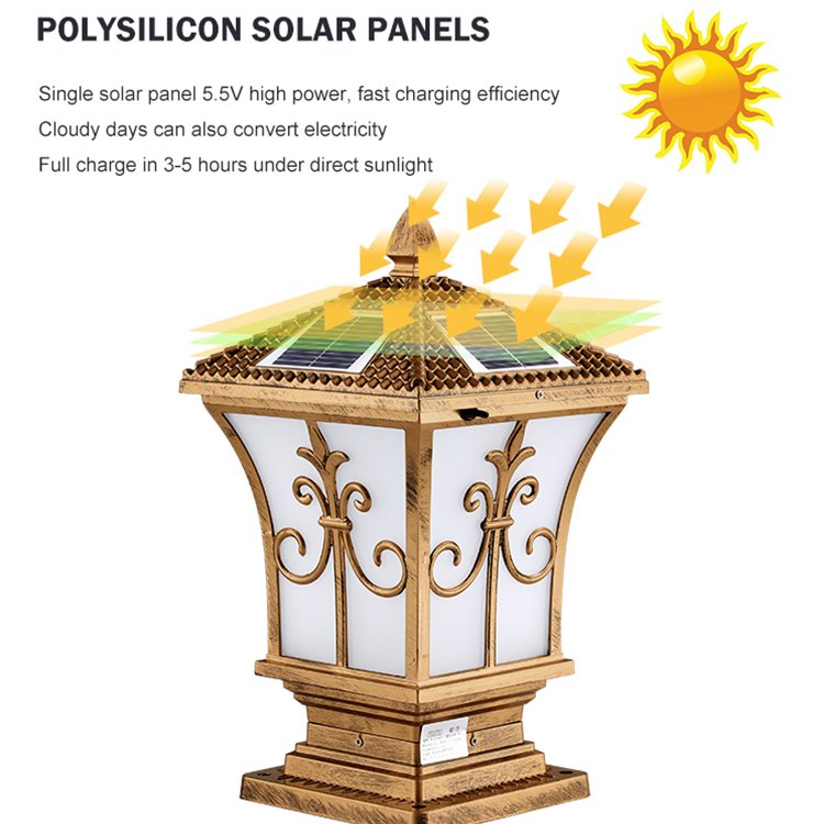IP65 Waterproof Aluminum Modern Landscape Solar Post Light Outdoor Main Gate Pillar Led Solar Power Garden Light
