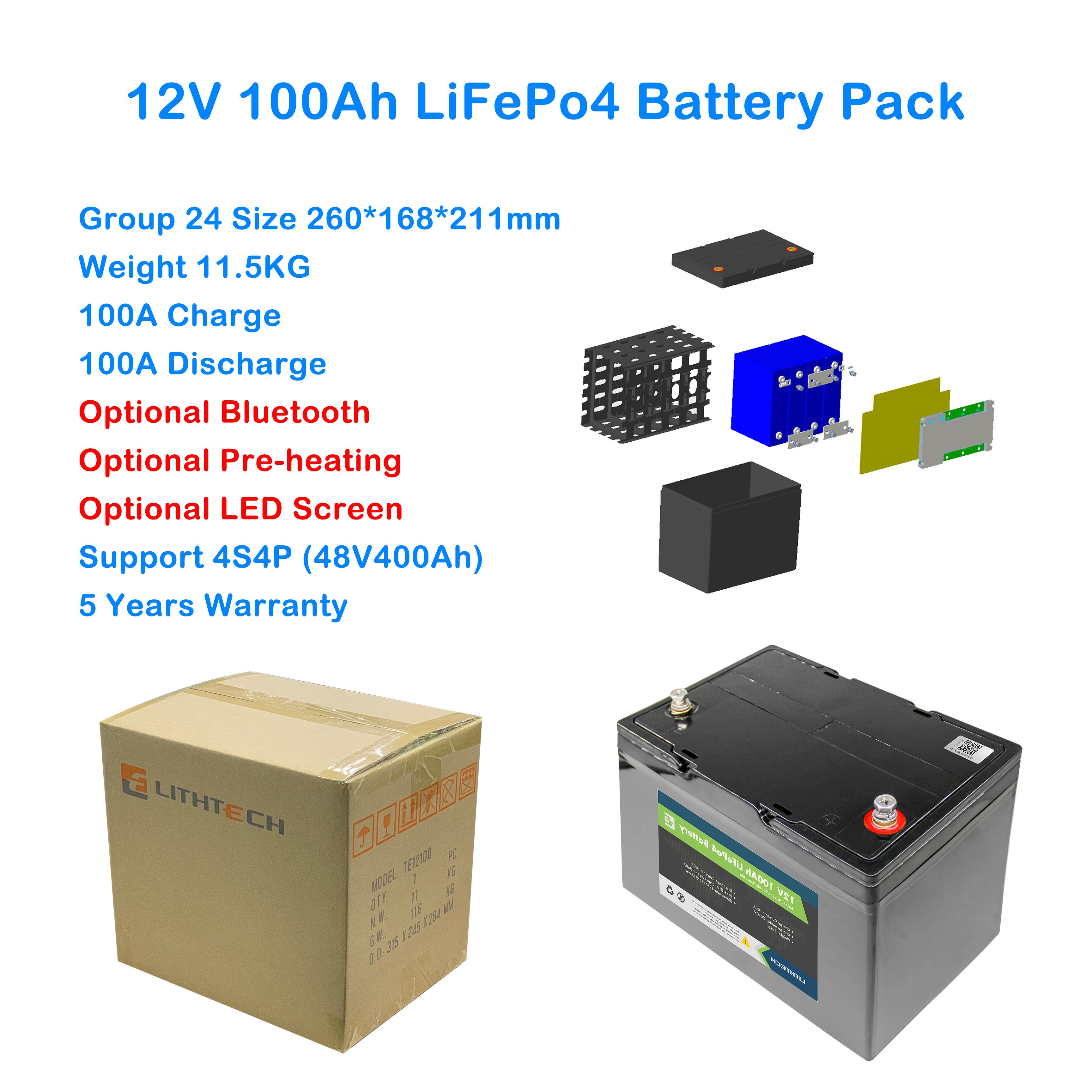 Lifepo4 bluetooth Iron Phosphate Battery Batterie 100 kwh Lithium 12v 24v 100ah 120ah 200ah 300ah Pack With bluetooth