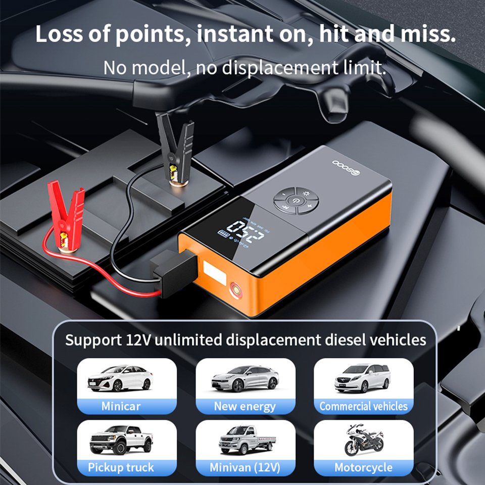 New 4000a 4 In 1 Super Capacitor Car Jumper Emergency Battery Booster Pack Light 12v Auto Pump Jump Starter with Air Compressor